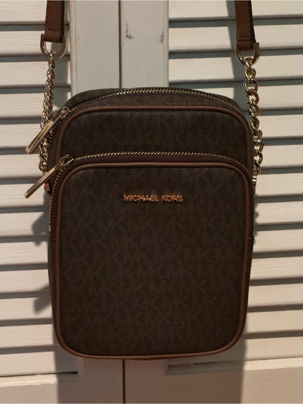 Michael Kors Brown Signature Logo Crossbody Belt Bag with Gold Hardware